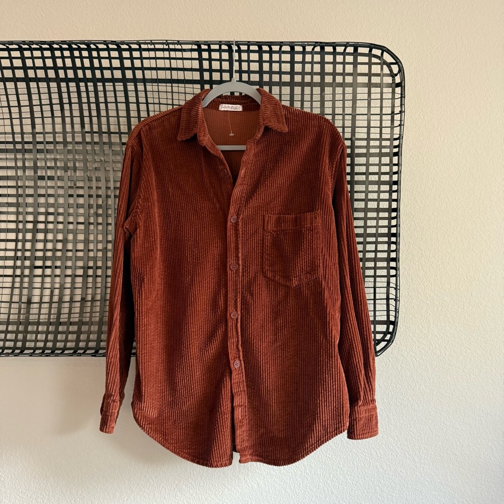 Free People X CP Shades brown corduroy oversized button down shirt